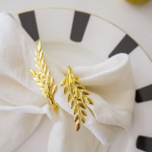 Gold Napkin Rings – Leaf Design - Set of 4, 6, or 8 (Elegant Metal Napkin Holders for Table Decor)