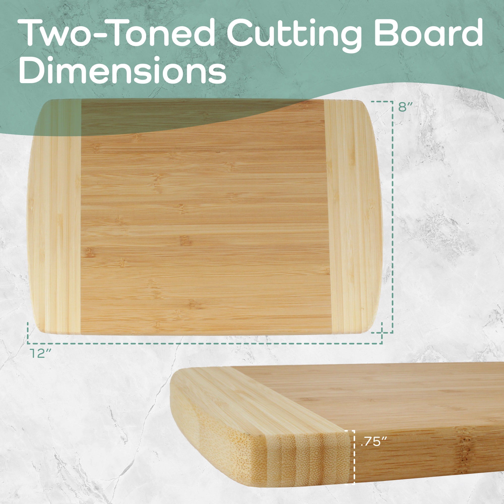 Small Two-Tone Bamboo Cutting Board 12" x 8" x 0.75" - Image 2