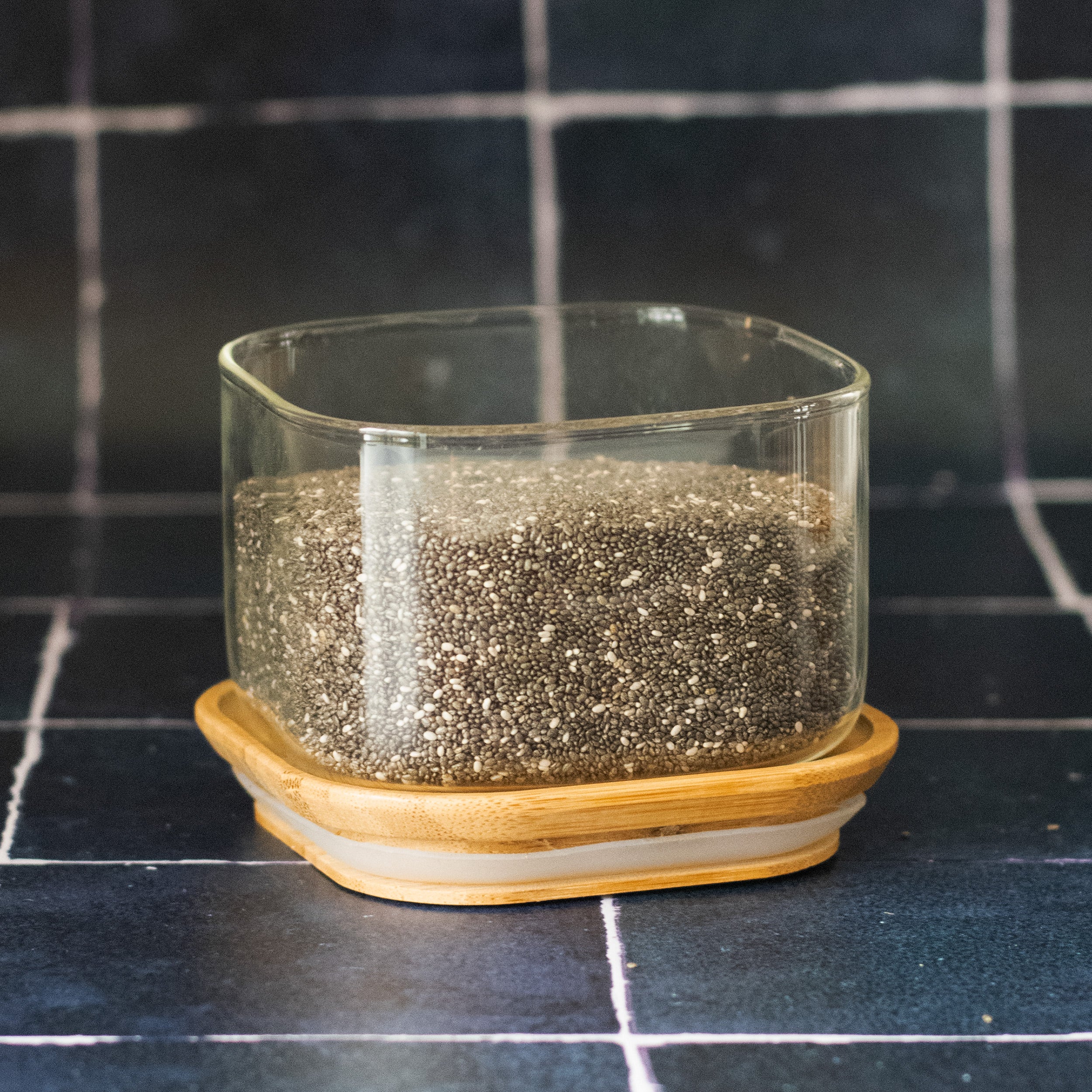 Square Glass Storage Canister With Bamboo Lid 500 ml - Image 5