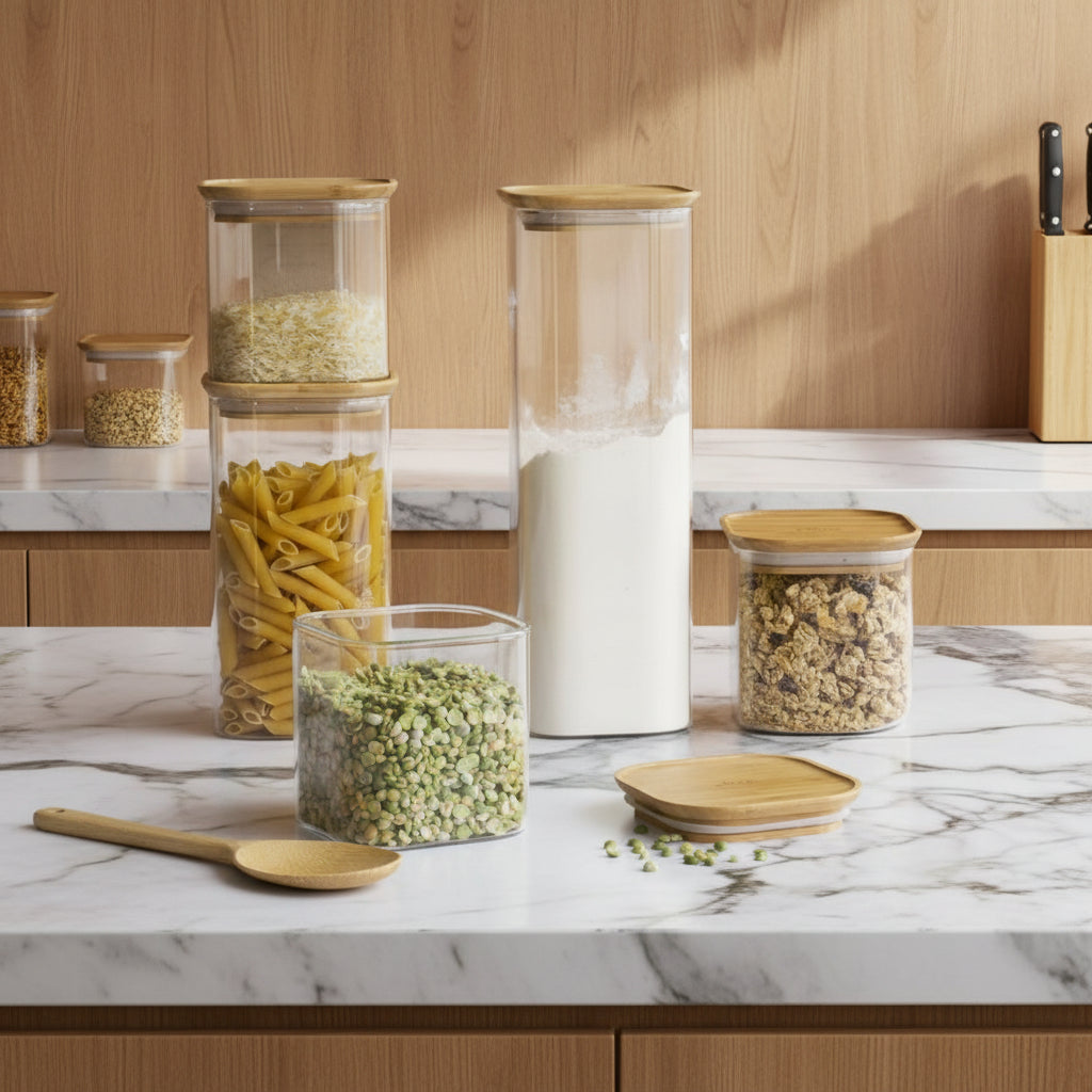 Square Glass Storage Canister With Bamboo Lid 800ml